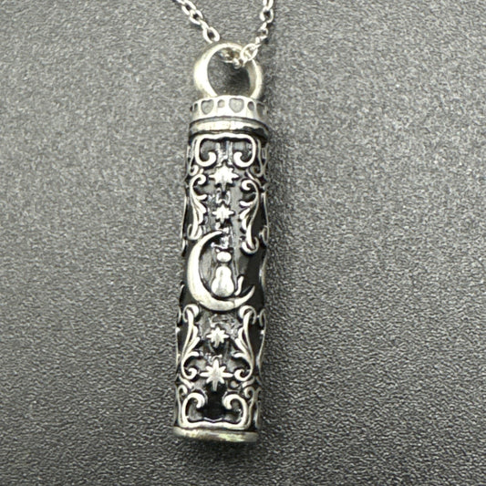 New Condition 20” Sterling Silver Feline Memorial Cat Urn Pendant Necklace 925