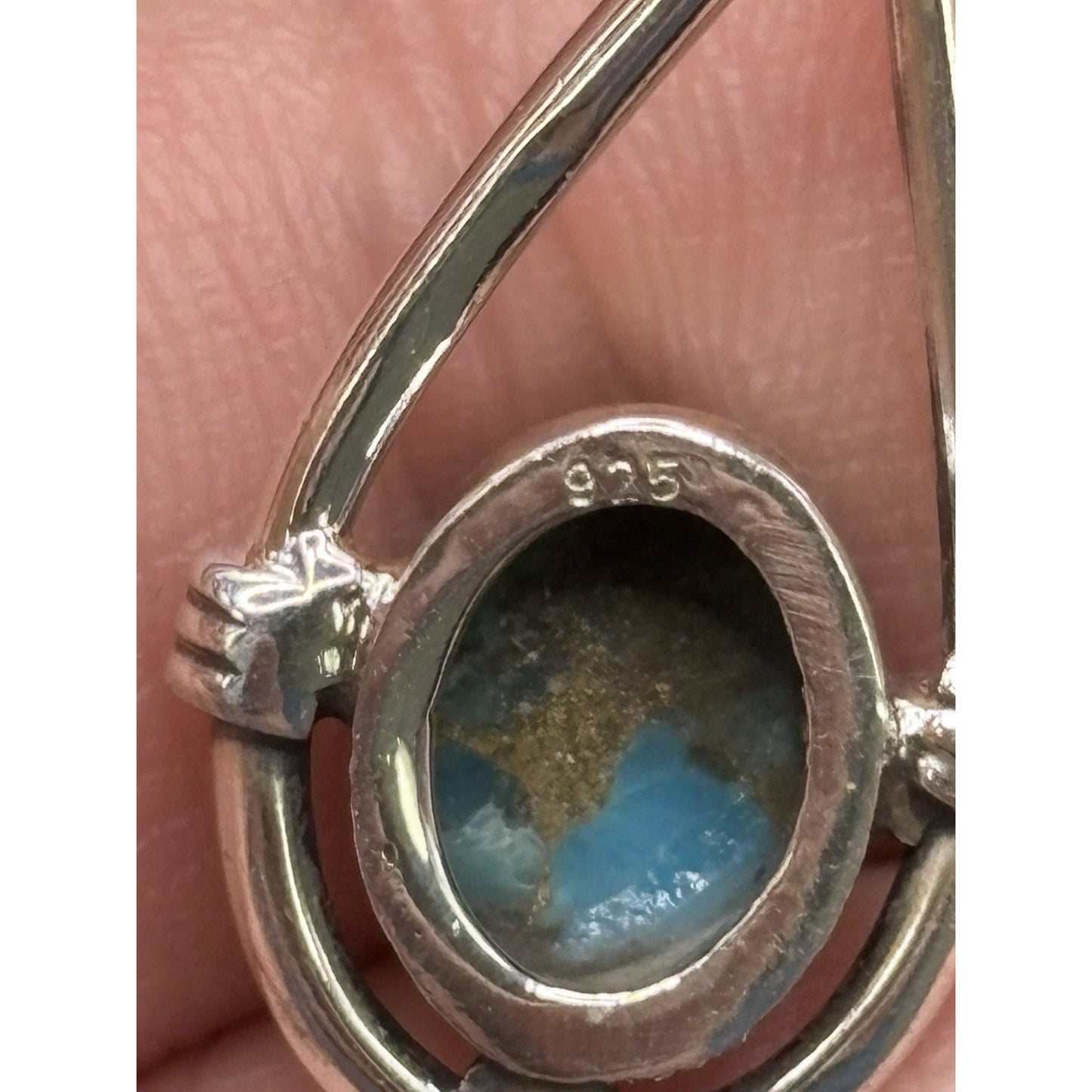 New Condition Sterling Silver Copper Turquoise Dangle Earrings 925