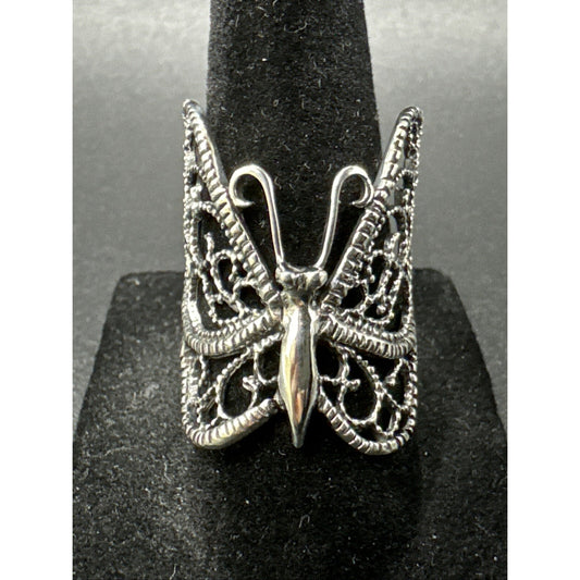 New Condition Sterling Silver Large Butterfly Ring 925 Size 7