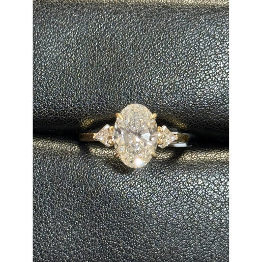 14k Yellow Gold 3.03 Oval Lab Grown Diamond Ring Kite Sides E Color VVS2 Clarity