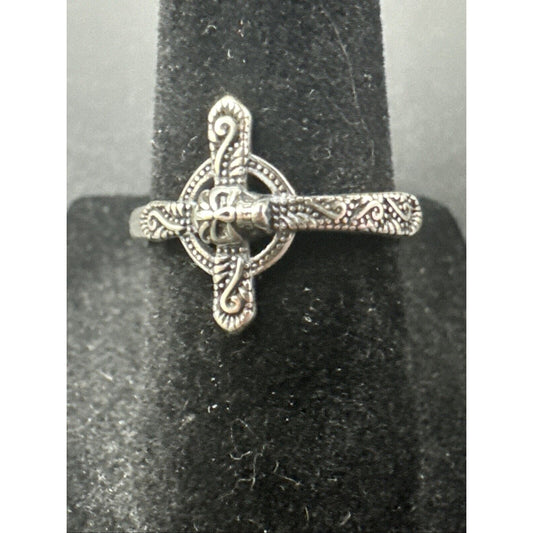 New Condition Sterling Silver Goth Skull Cross Ring 925 Size 7