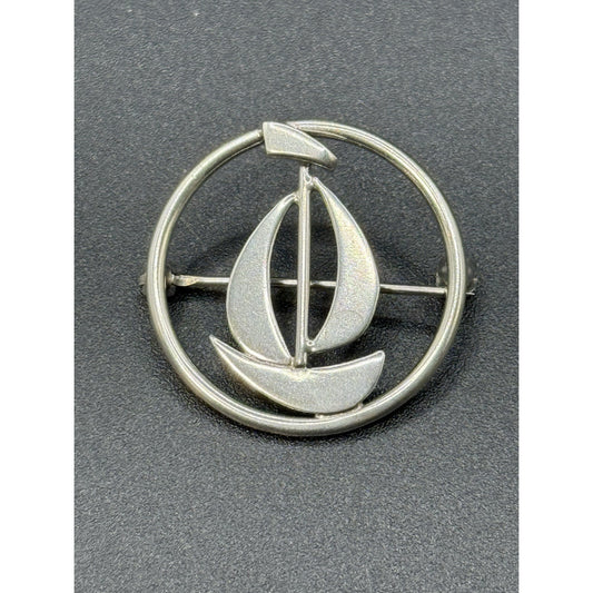 Vintage Modernist Sterling Silver Sail Boat Brooch Pin P5