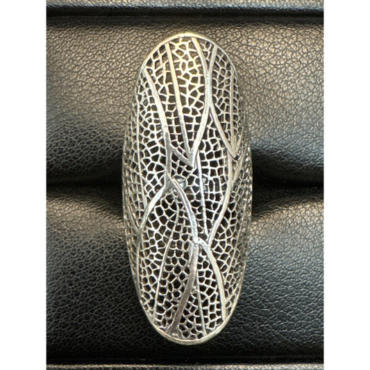 New Condition Sterling Silver 45mm Open Work Leaf Long 925 Size 7