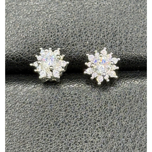 New Condition Sterling Silver Moissanite Starburst Stud Earrings 925