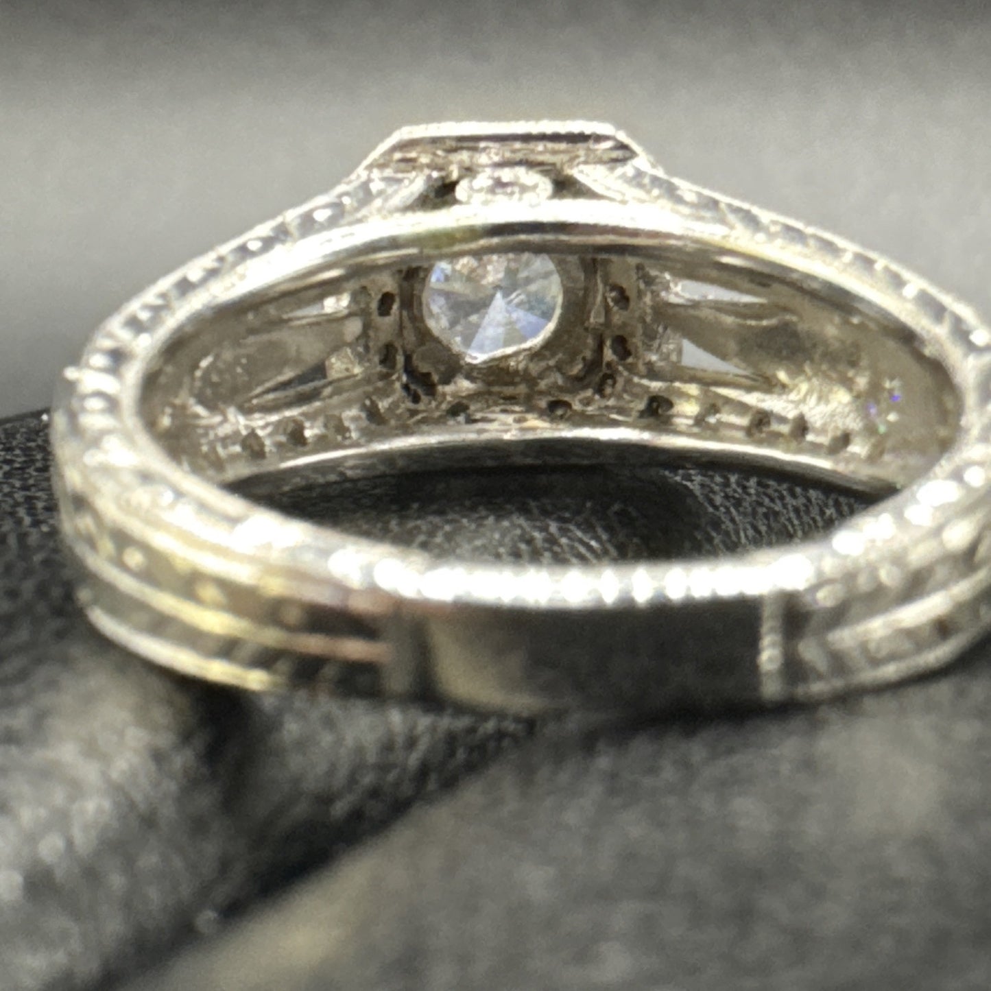 EUC Sterling Silver CZ Halo Engraved Engagement Ring 925 Size 6 #2 P2
