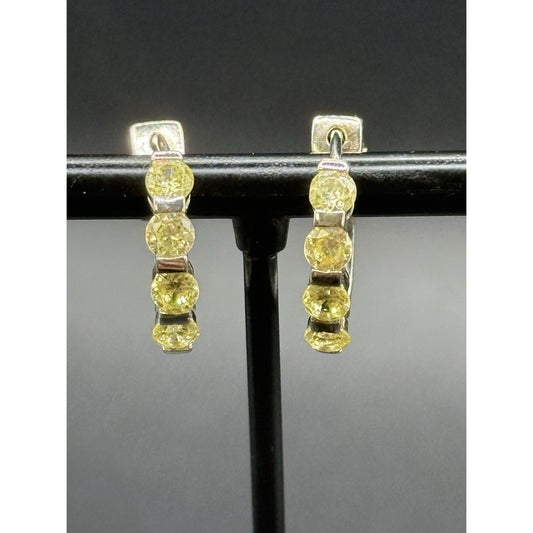 Sterling Silver Excellent Used Condition Yellow C.Z. Hoop Earrings 925
