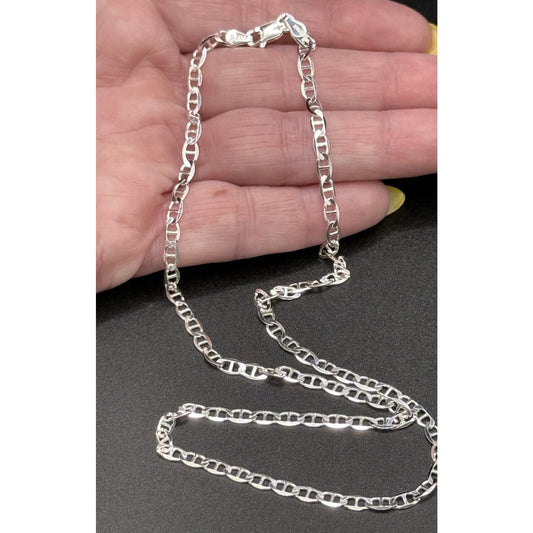 New Condition 18” Sterling Silver Flat Marina Chain Necklace 3.50MM 6 Grams