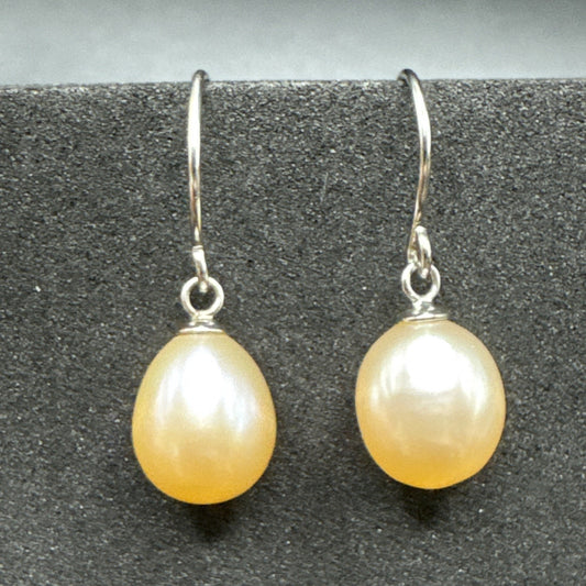 Sterling Silver Genuine Pearl Dangle Earrings 925 U1