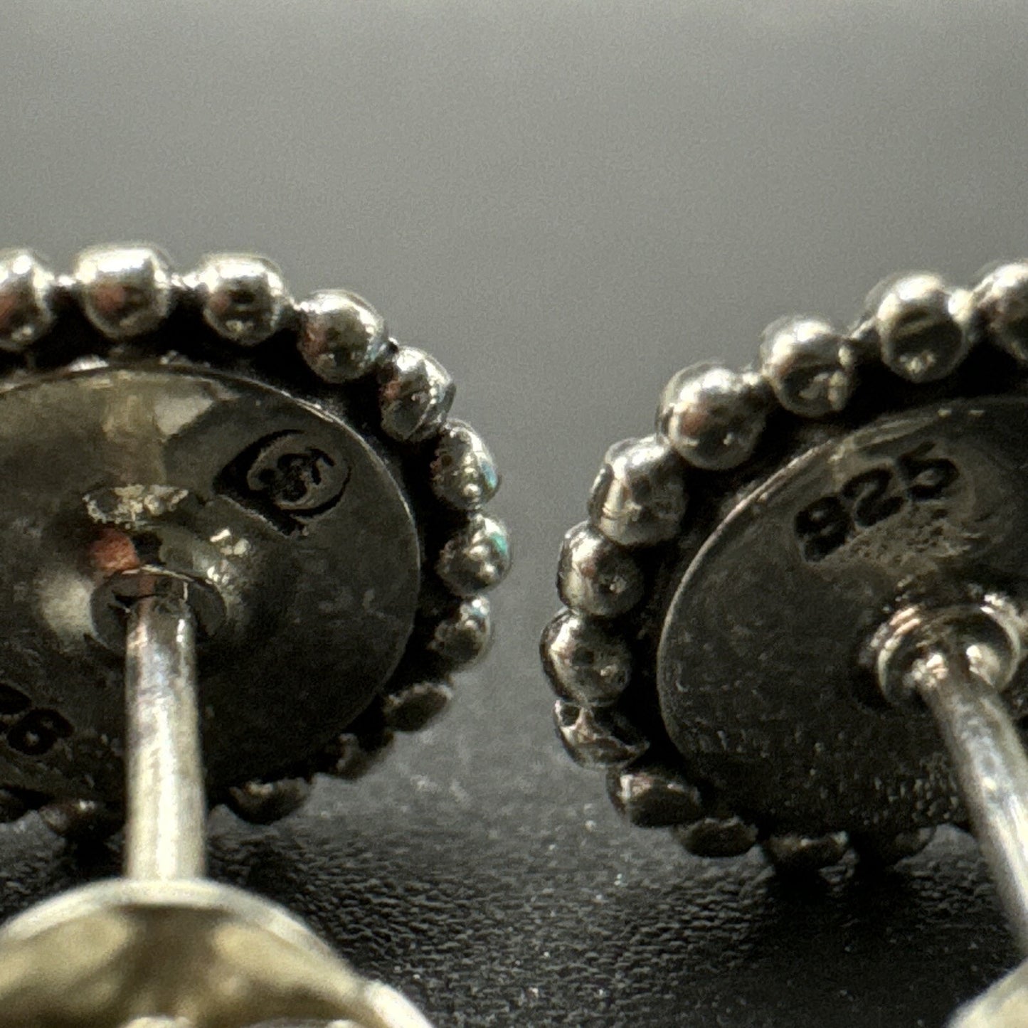 New Condition Sterling Silver Lab Blue Opal Stud Earrings