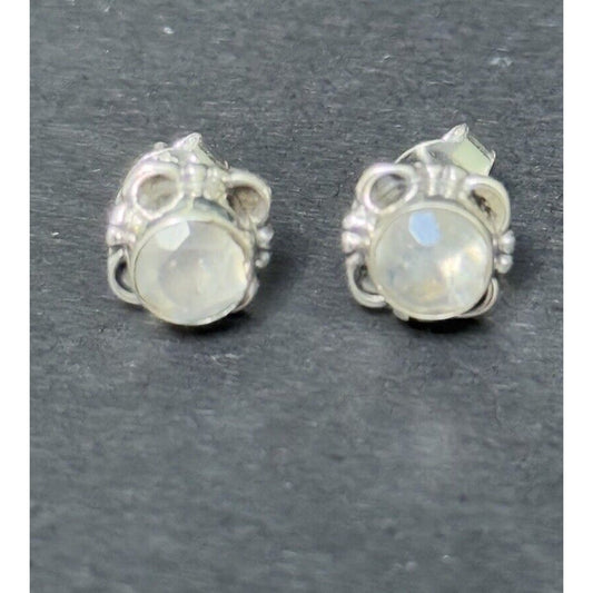 New Condition Sterling Silver Genuine Moonstone Stud Earrings 925 5MM
