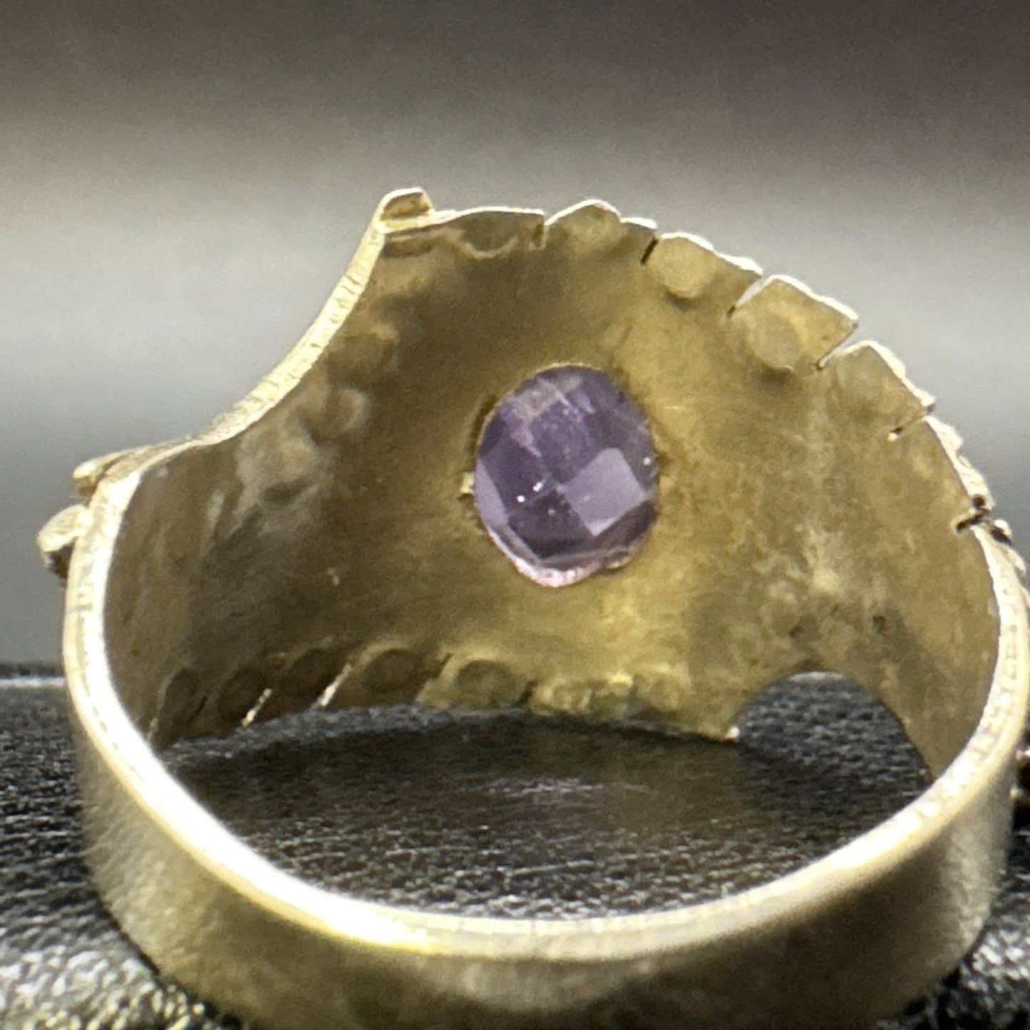 Sterling Silver Amethyst Bezel Statement Ring 925 Size 8.75 Q23