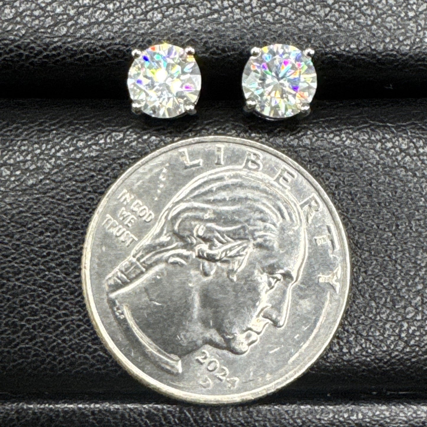 New Condition Sterling Silver 2 Carat Total Moissanite Stud Earrings GRA 925
