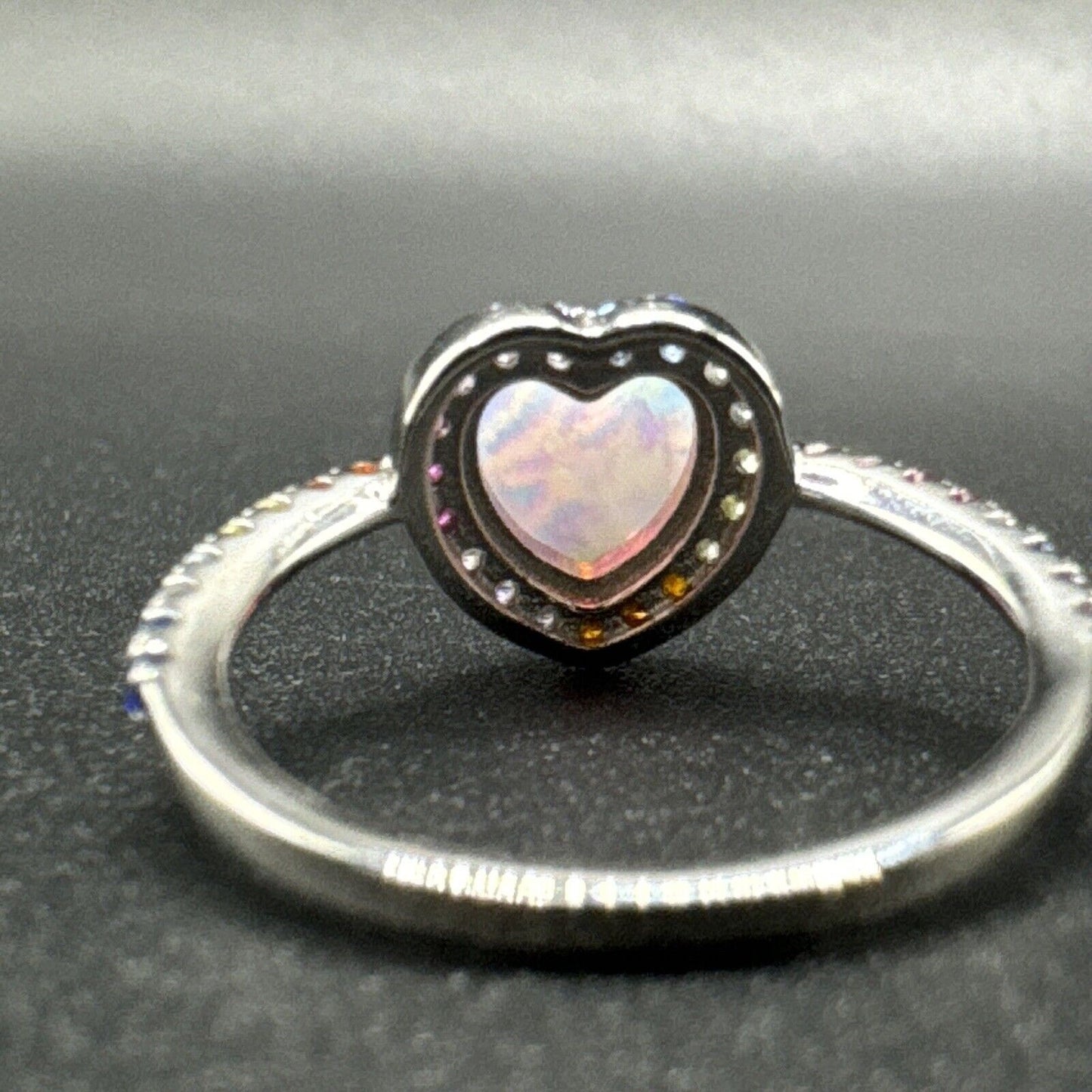 New Condition Sterling Silver Opal Heart Multi Color CZ Ring 925 Size 7