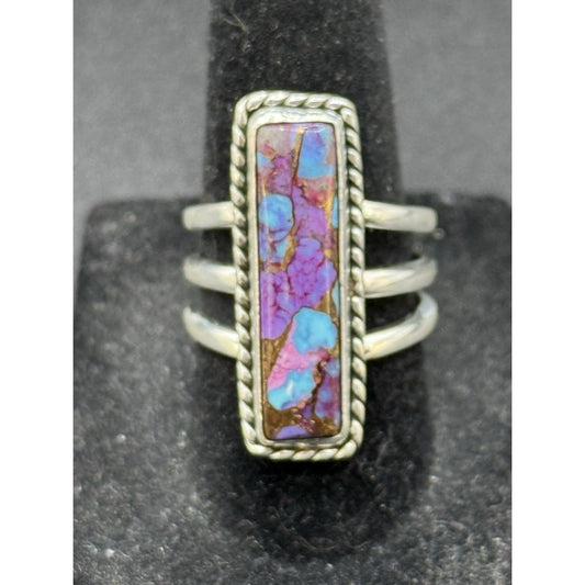 New Condition Sterling Silver Copper Purple Turquoise Oblong Ring Size 7.00