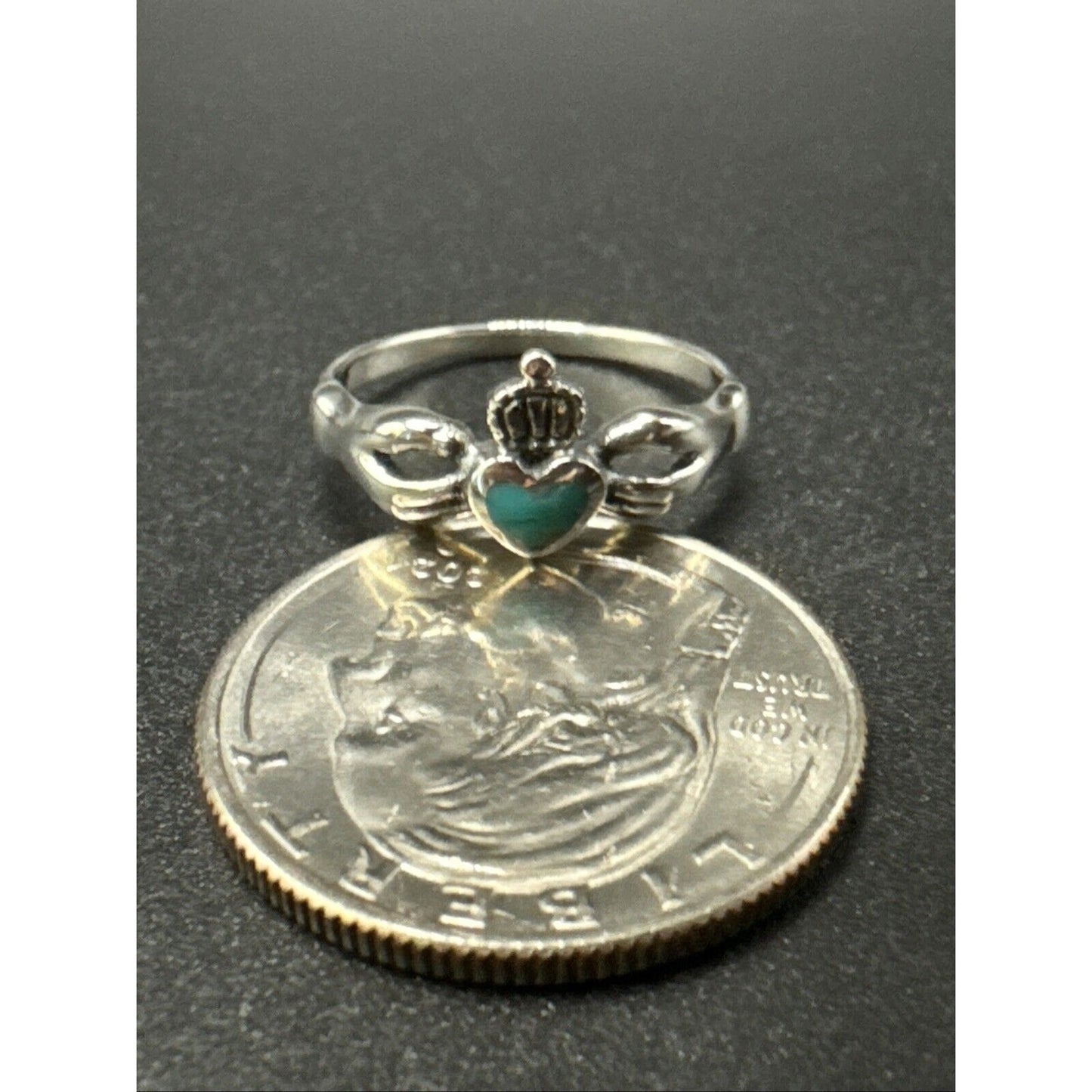 New Condition Sterling Silver Turquoise Claddagh Ring 925 Size 7