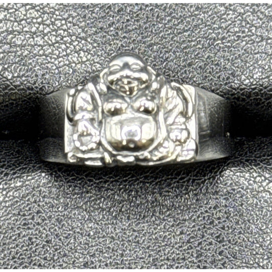 New Condition Sterling Silver Happy Buddha Ring Size 10.00 Gents