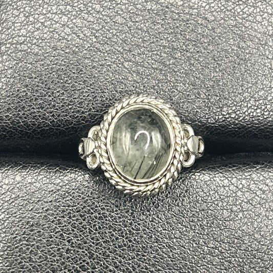 New Condition Sterling Silver Black Rutile Ring Size 7.00