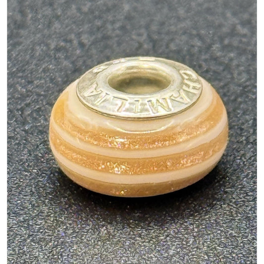 Camilia Sterling Silver Peach & White Shimmer Stripe Murano Charm P19