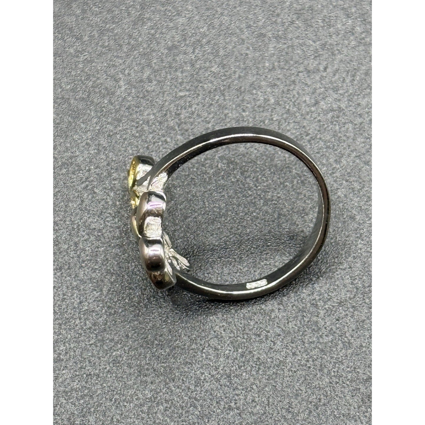 New Condition Sterling Silver Rose Gold Tri Color Plumeria Ring Size 7.00
