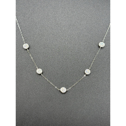 New Condition 18” Sterling Silver Moissanite Station Necklace GRA