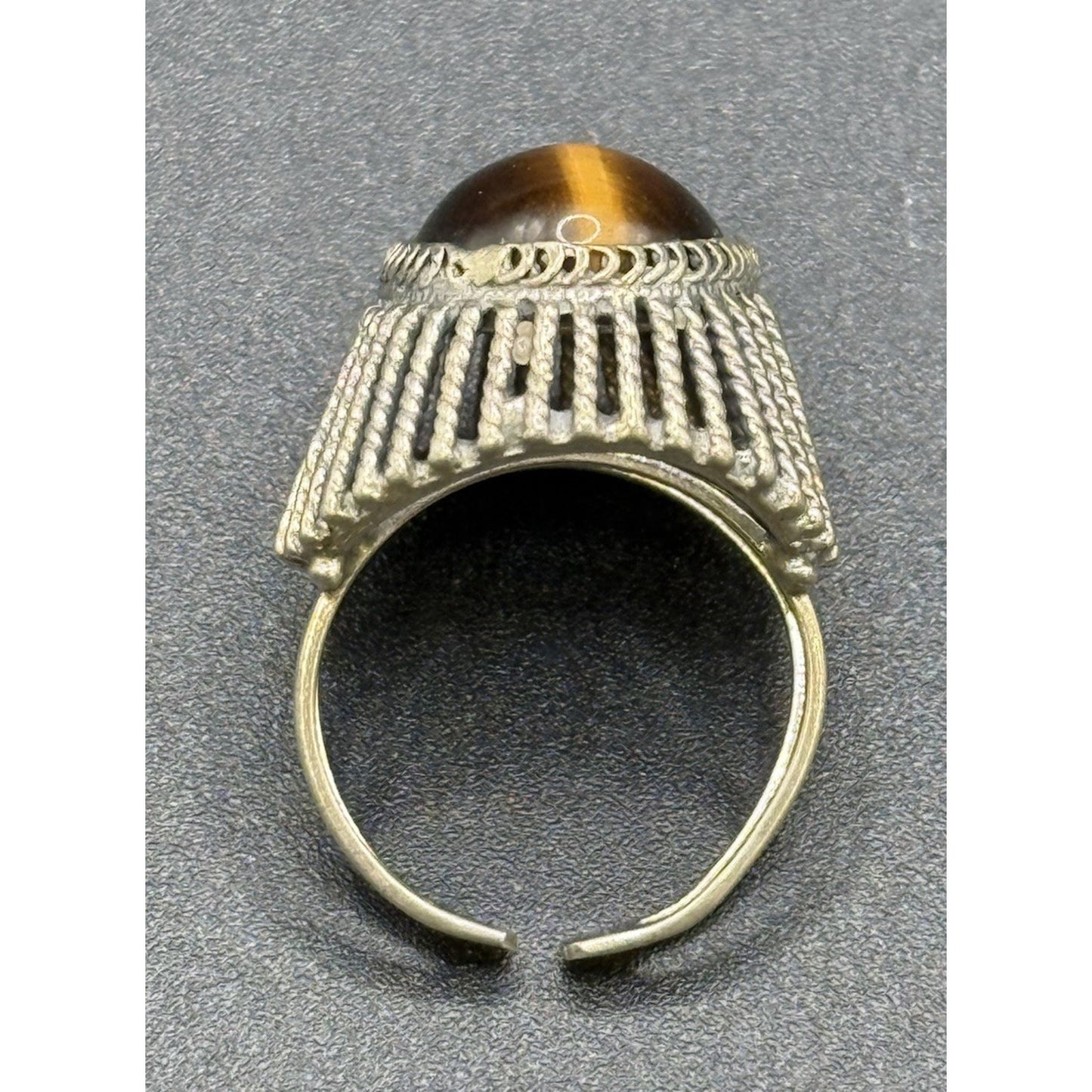 Vintage Sterling Silver Genuine Tigers Eye Ring Size 7.50 Adjustable 925 Q7