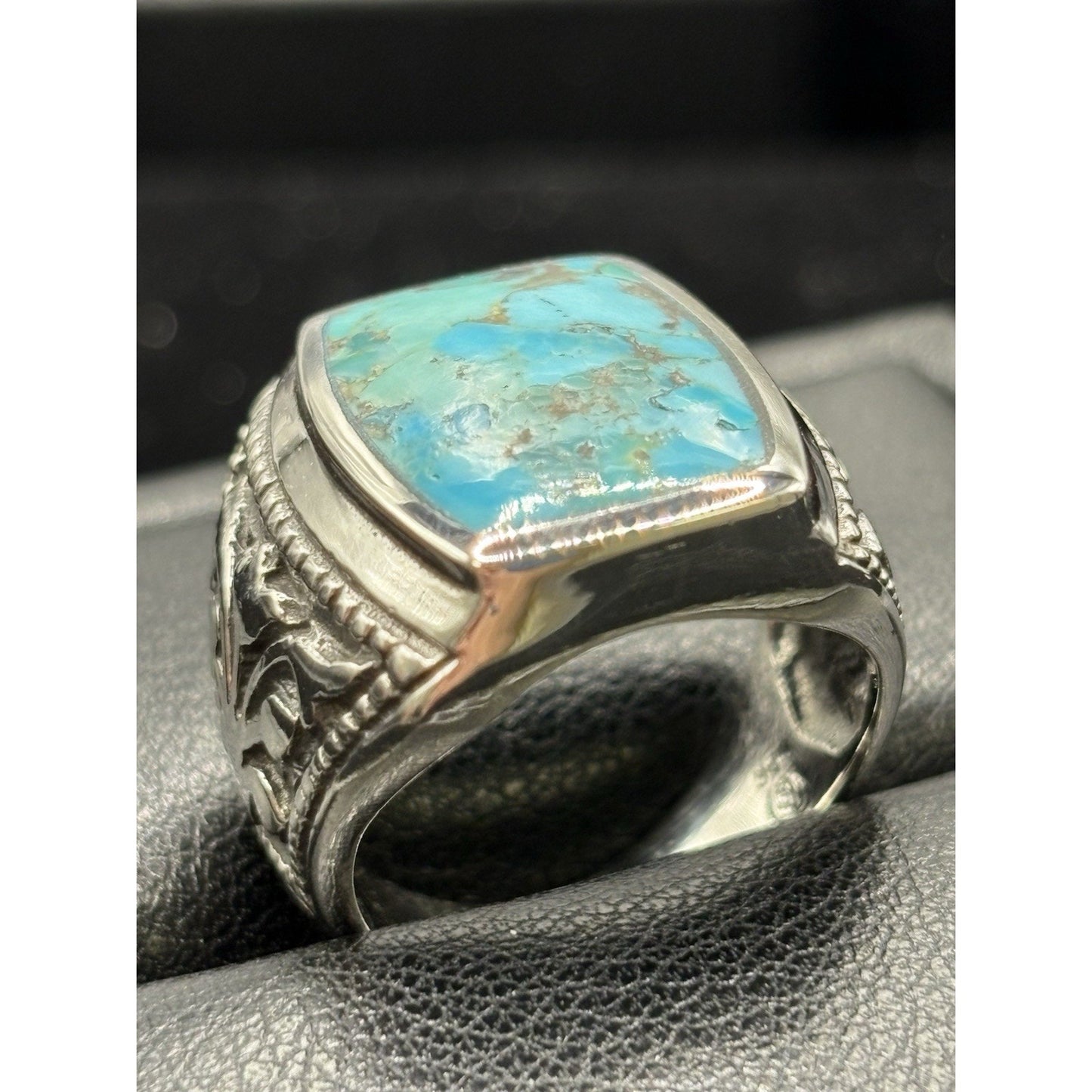 New Condition Sterling Silver Turquoise Ring Turkish Design Size 9