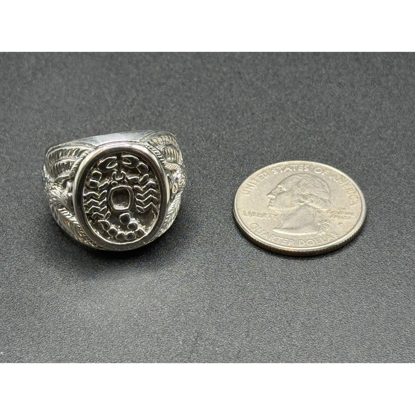New Condition Sterling Silver Heavy Scorpion Eagle Gents Ring Size 10.00
