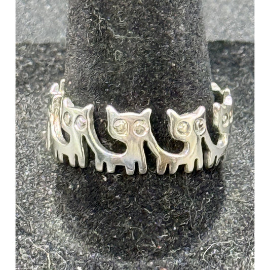 New Condition Sterling Silver Cats Band Ring Size 9.50
