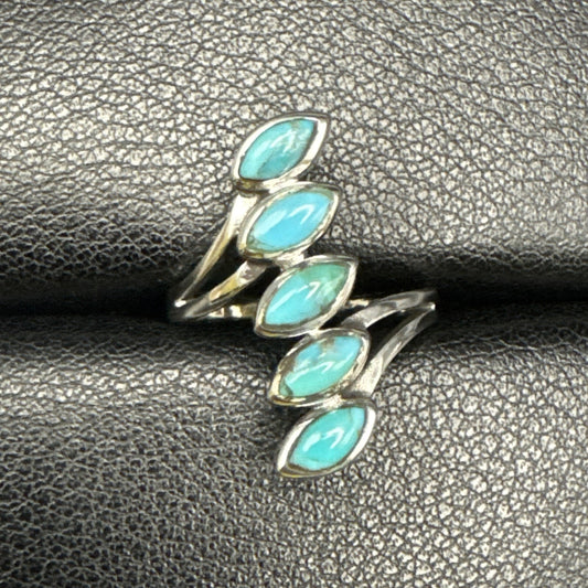 New Condition Sterling Silver Turquoise Bypass Long Ring Size 7