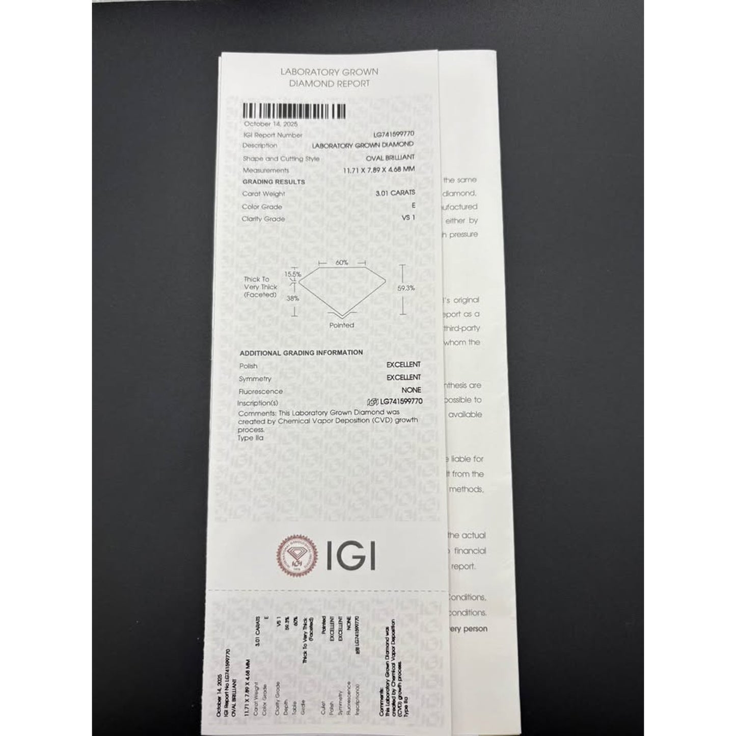 Brand New 14k White Gold 3.01 Oval Brilliant Lab Grown Ring E Color VS1 Clarity IGI 3.54 Total Weigh