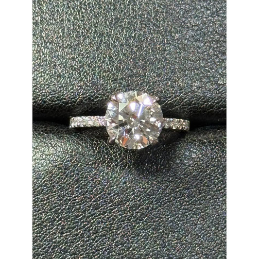 14k White Gold Hidden Halo 3.08 Round Brilliant Cut Lab Grown Diamond Ring E Color VS1 Clarity