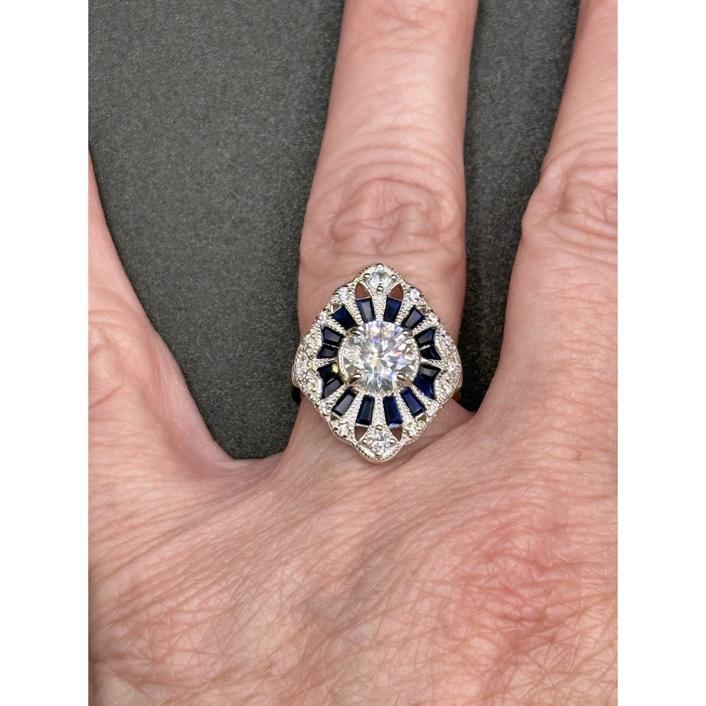 New Condition Sterling Silver Moissanite Art Deco Ring Size 7.00 GRA Q23