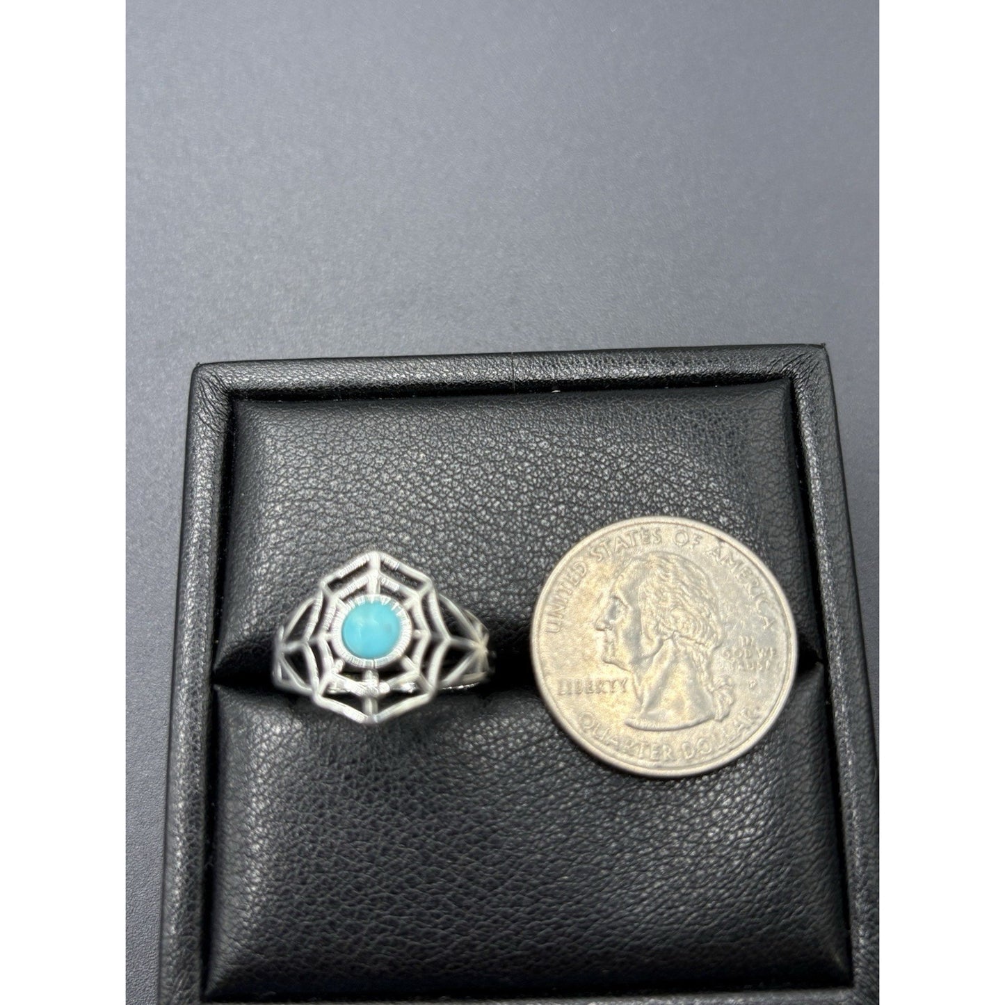 New Condition Sterling Silver Genuine Turquoise Spiderweb Ring Size 7