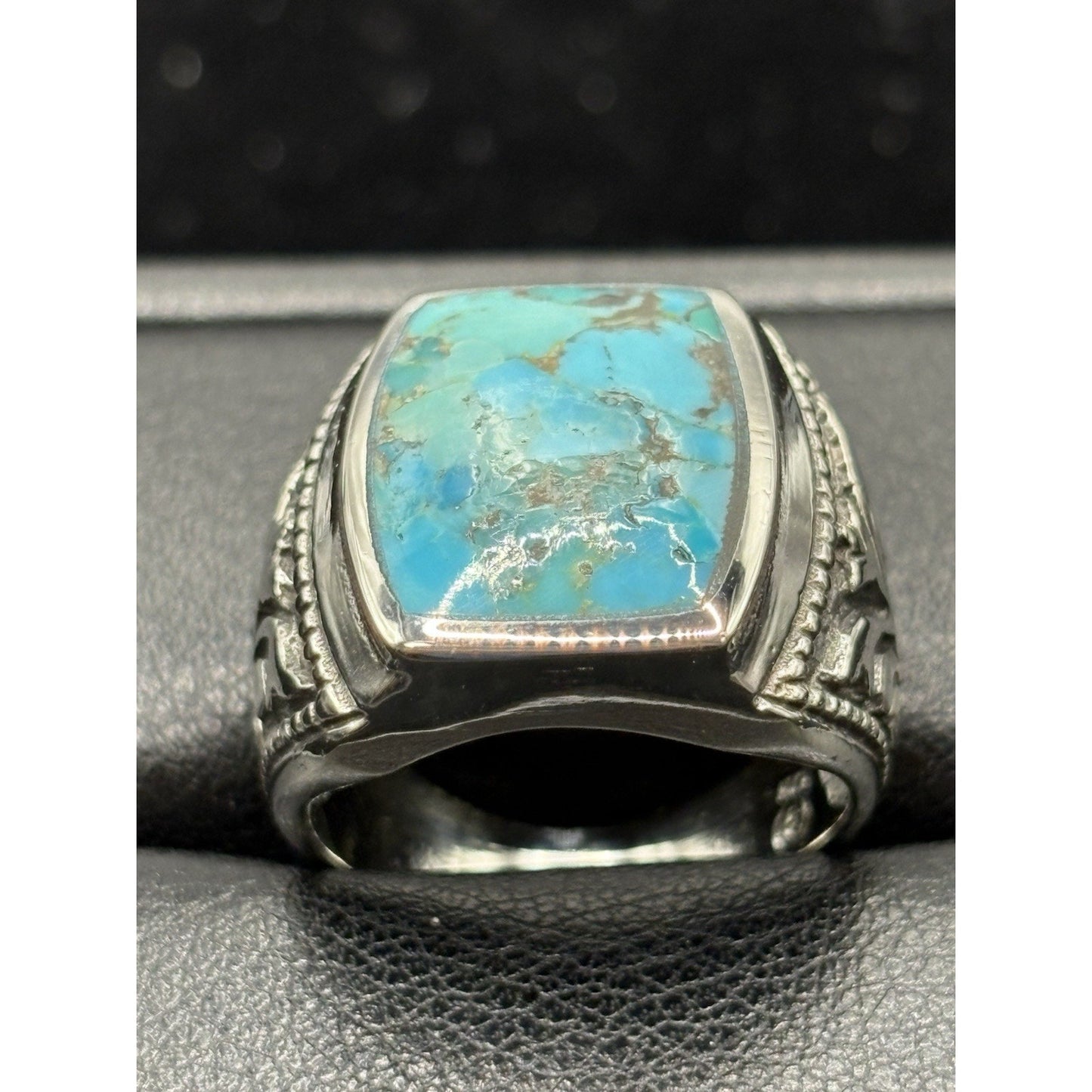 New Condition Sterling Silver Turquoise Ring Turkish Design Size 9