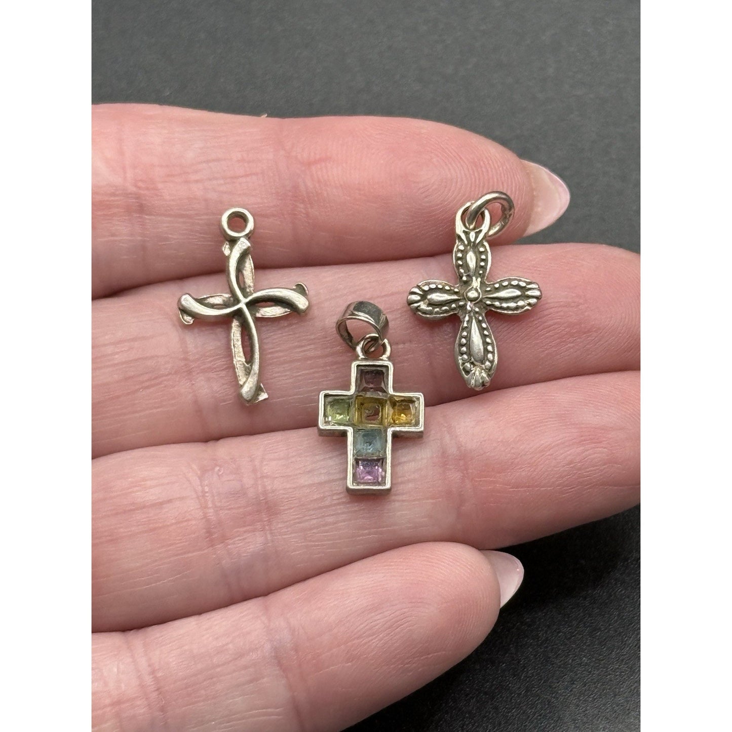 (3) Vintage Sterling Silver Dainty Cross Charm Pendant Lot 925 Q23