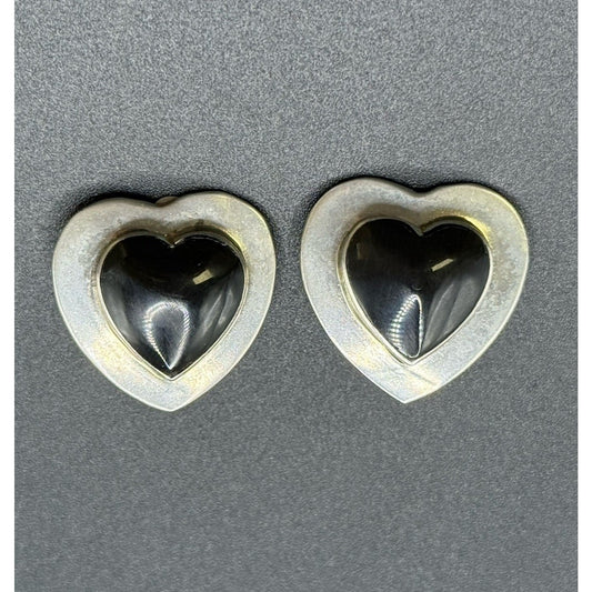 Taxco Los Balleateros Onyx Heart Clipon Earrings MM34 925 Q21