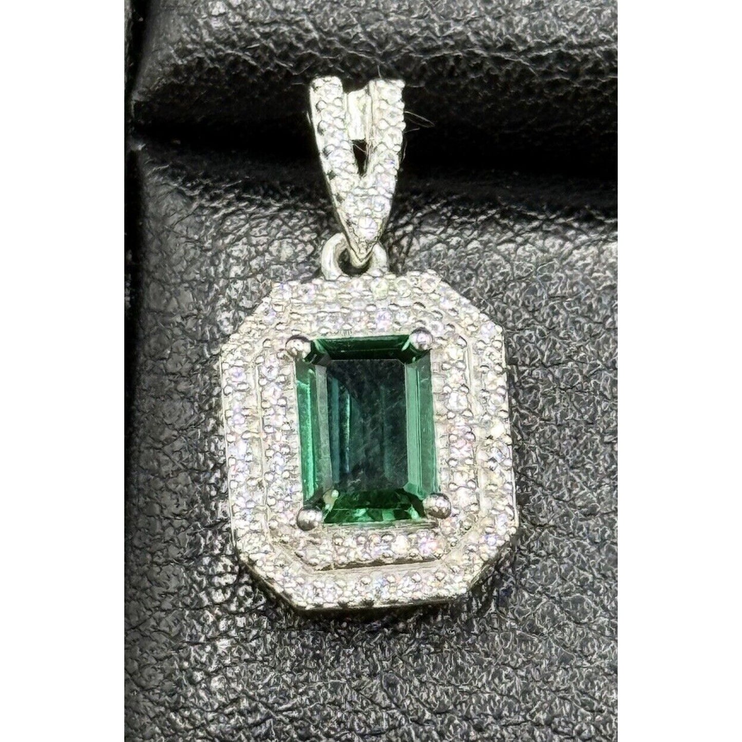 New Condition Sterling Silver Lab Created Emerald White Sapphire Earrings