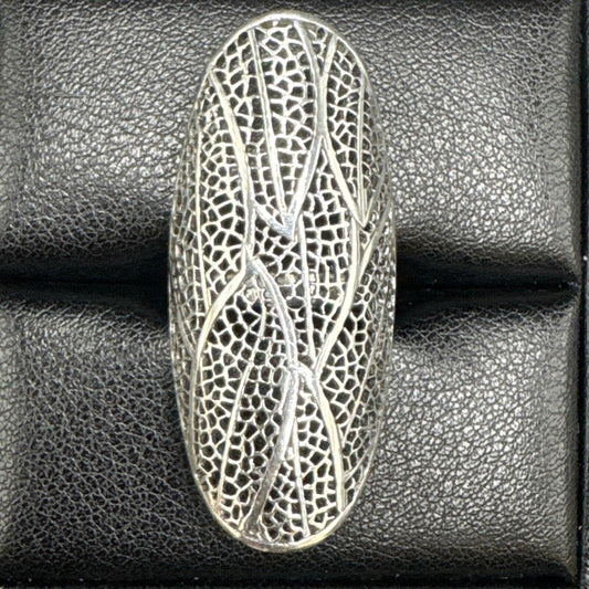 New Condition Sterling Silver Low Dome Openwork Leaf Ring 925 Size 7
