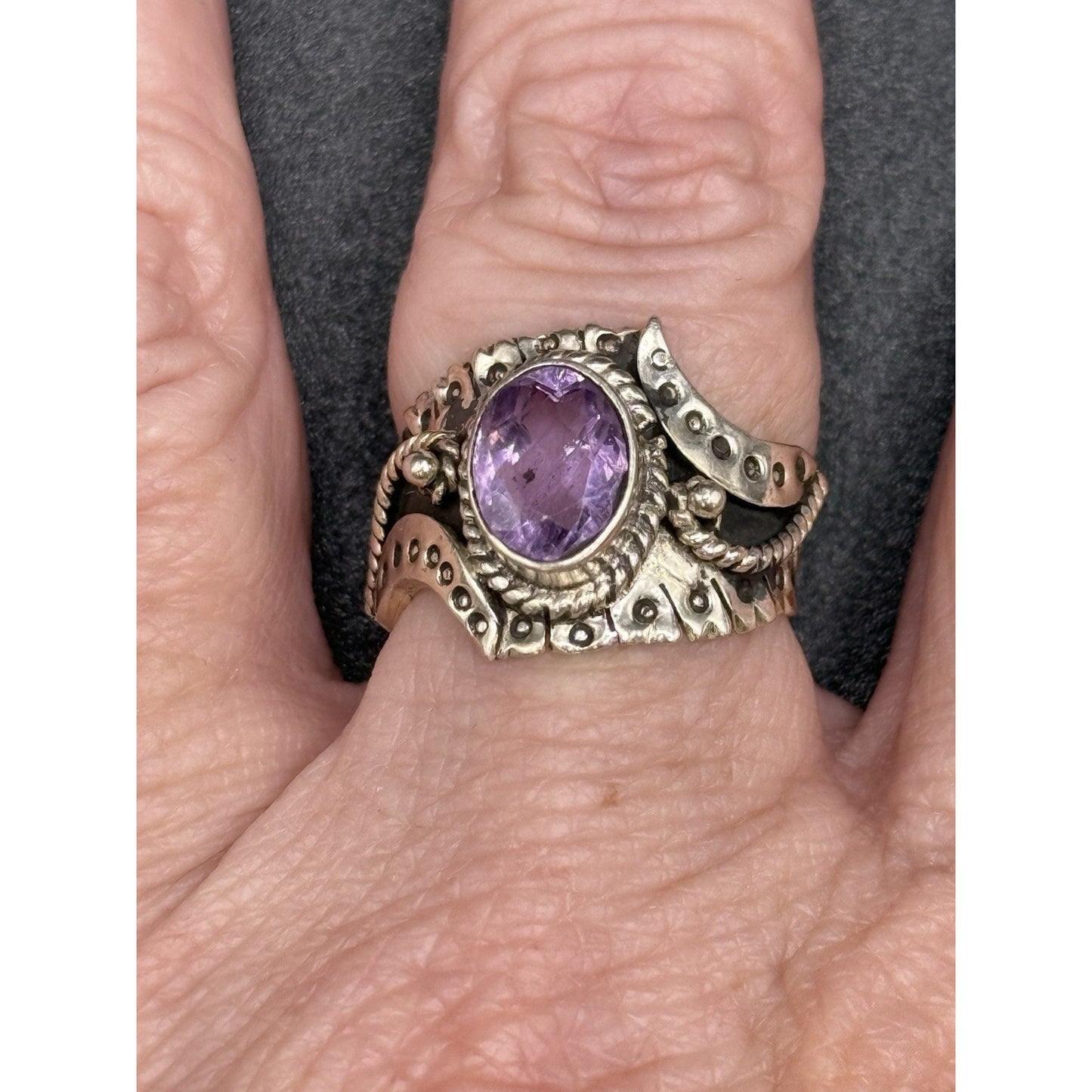 Vintage Sterling Silver Genuine Amethyst Ring Size 7.50 925 Q3