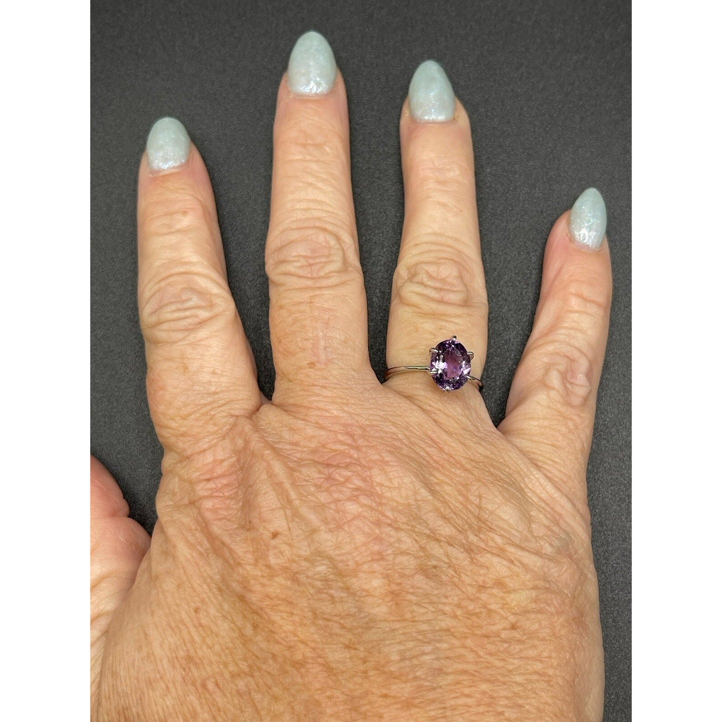 New Condition Sterling Silver Amethyst Solitaire 10x8MM Ring Size 6.00