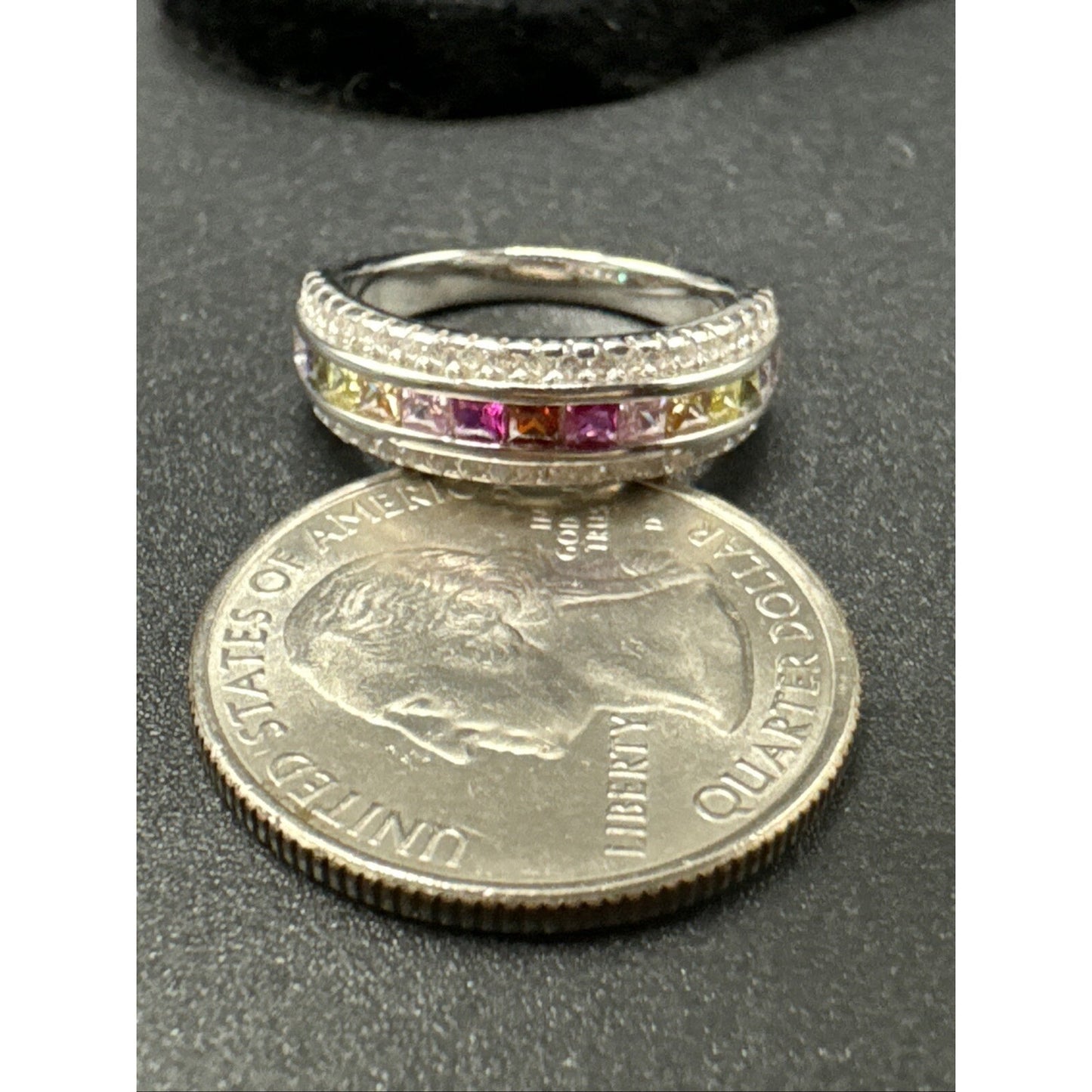 New Condition Sterling Silver Multi Color CZ Row Band Ring 925 Size 7