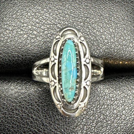 New Condition Sterling Silver Turquoise Ring 925 Size 9.75 Sun Moon Bezel
