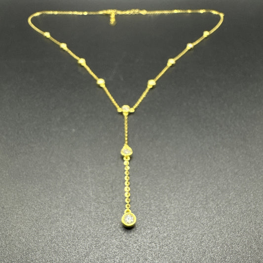 New Condition Gold Sterling Silver 18” Moissanite Station Lariat Necklace