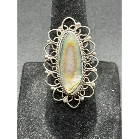Vintage MCM Sterling Silver Abelone Ring Size 5.00 Mexico R8