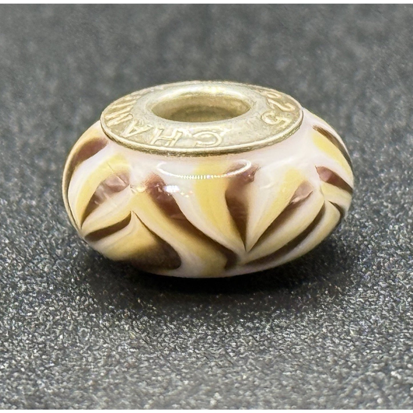 Chamilia Sterling Silver White Brown Design Murano Glass Bead P19