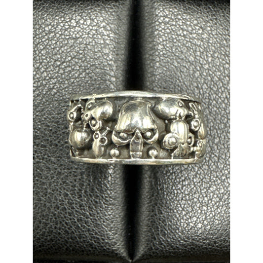 New Condition Sterling Silver Skull Bubbles Band Ring 925 Size 9.25