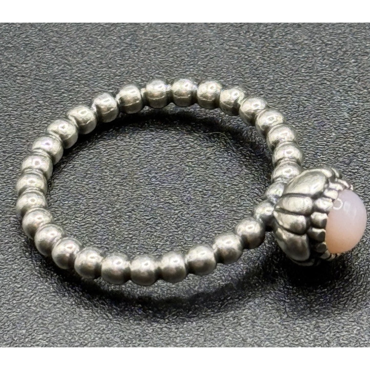 Pandora Sterling Silver Rose Quartz Ring Size 7.75 ALE N19