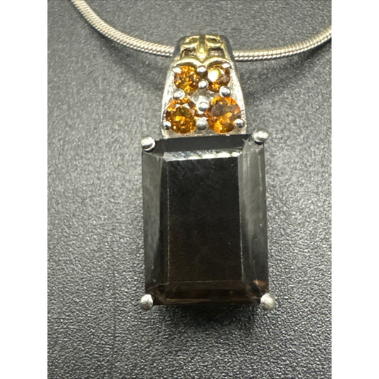 JTV Two Tone Sterling Silver Topaz Drop Pendant Necklace 925 R9