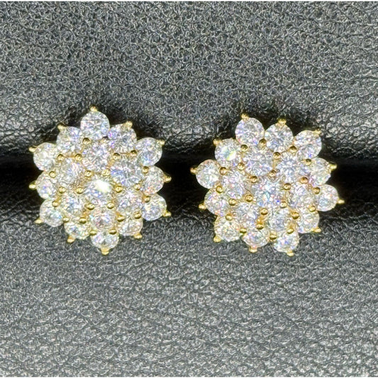 EUC Gold Sterling Silver Cluster Cubic Zirconia Earrings 925 P3