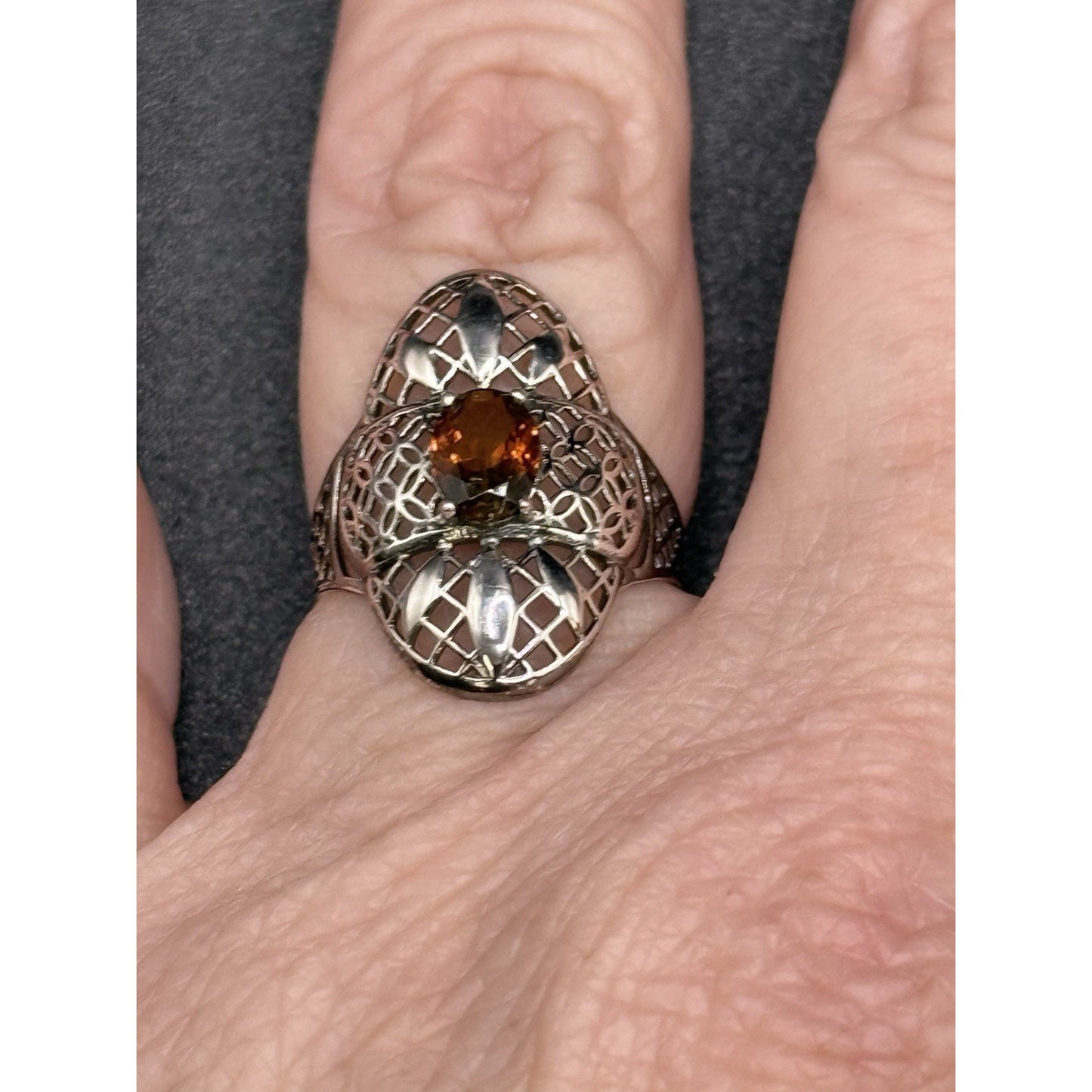 New Condition Sterling Silver Genuine Golden Tourmaline Ring Size 7.00 Filigree